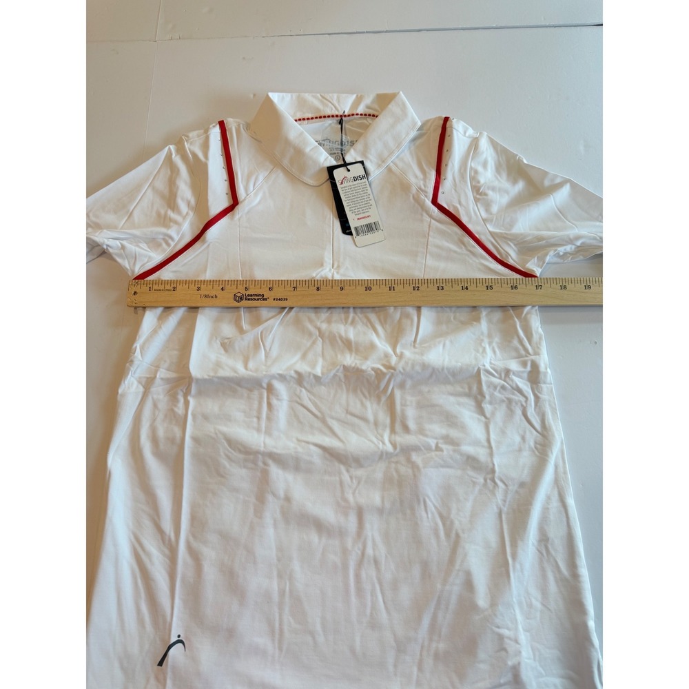 SwingDish Womens White Red Piping Rhinestone Golf Top Large NWT - Picture 5 of 6